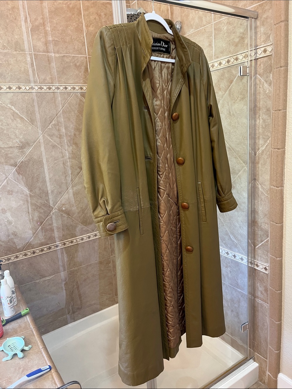 Dior Olive Green Leather Trench Coat - Picture 6 of 9